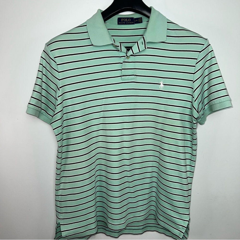 Polo Ralph Lauren Mint Green Striped Short Sleeve Polo Shirt Size Large
